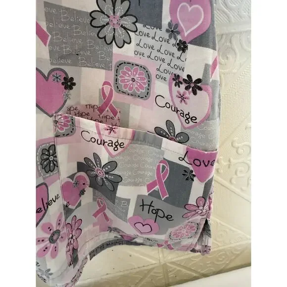Scrub HQ 2 XL Scrub Top Cancer pinks short sleeve 28" pit to pit v-neck 3 pocket - Picture 6 of 10